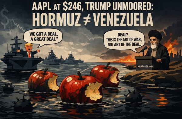 Trump and Iran confront each other in Hormuz as bitten apples symbolise Apple and market risk